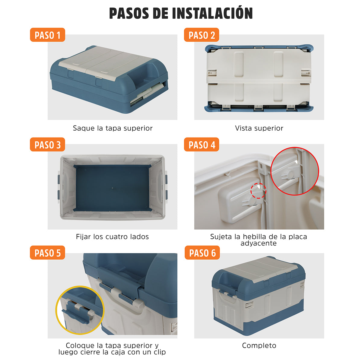 cajas almacenaje plástico azul y blanco 