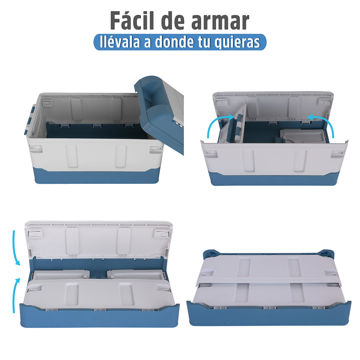 cajas almacenaje plástico azul y blanco